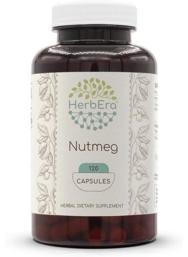 HerbEra Nutmeg 120 Capsules, 500 mg, Organic Nutmeg (Rou Dou Kou, Myristica Fragrans) Dried Nut - Image 1